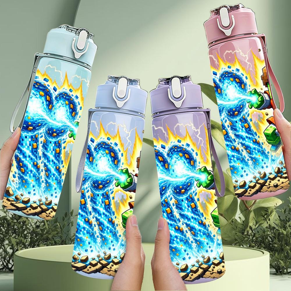 1PC Lightning Super Hero Scene 750ml Color Plastic Sports Water Bottle Leakproof Flip Straw Lid Suitable for Sports Office Home Use