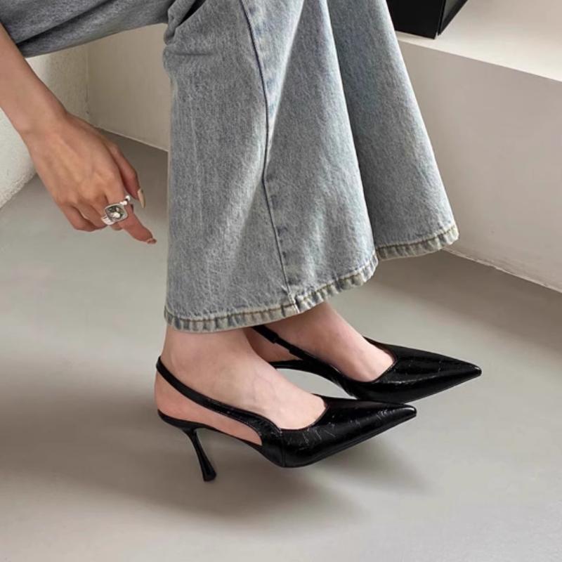 

Мода Элегантные Туфли на Высоком Каблуке Женские Сандалии Острый Носок Сексуальная Обувь на Каблуке Роскошный Бренд Шлепанцы 2025 Лодочки Лето Новые Mujer De Sandalias 35 чёрный