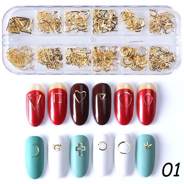 Gold Nail Art Alloy Studs Seaside 3D Decorations Sea Shell Star Feathers Charm Metal Frame Rivets Nail Sequin