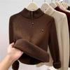 Sense of Design Wear a Stand-up Collar Semi-open Neck Zipper Turtleneck Sweater for Women's Winter New Velvet Knitted Sweater Top
