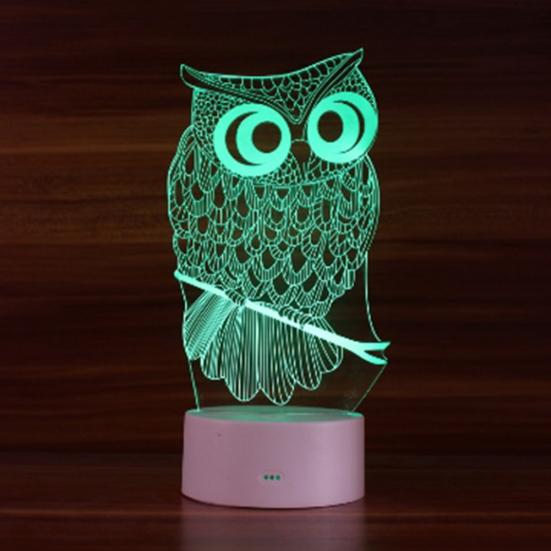 Noční LED světlo 3D na dotyk ve tvaru sovy, 7 barev, stolní lampa, domácí dekorace