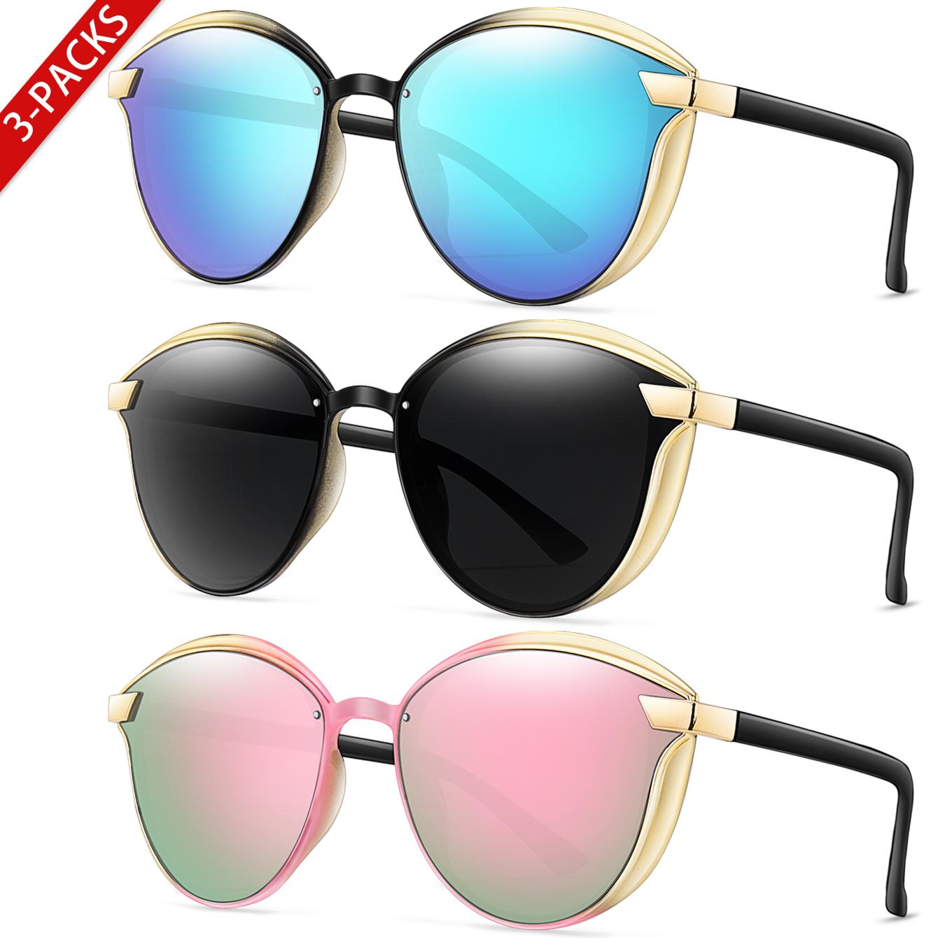 

3 Pairs Vacation Sunglasses Uv400 Plastic Frame Light Classic Oval Eyewear For Women And Men For Outdoor Cycling Travel Beach