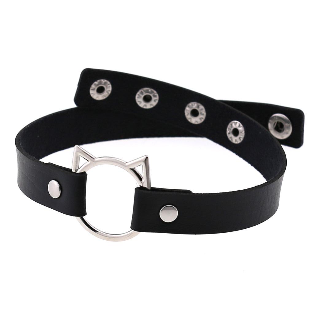 Cat Ear O-Ring Choker Necklace Punk PU Leather Collar for Women Harajuku Jewelry