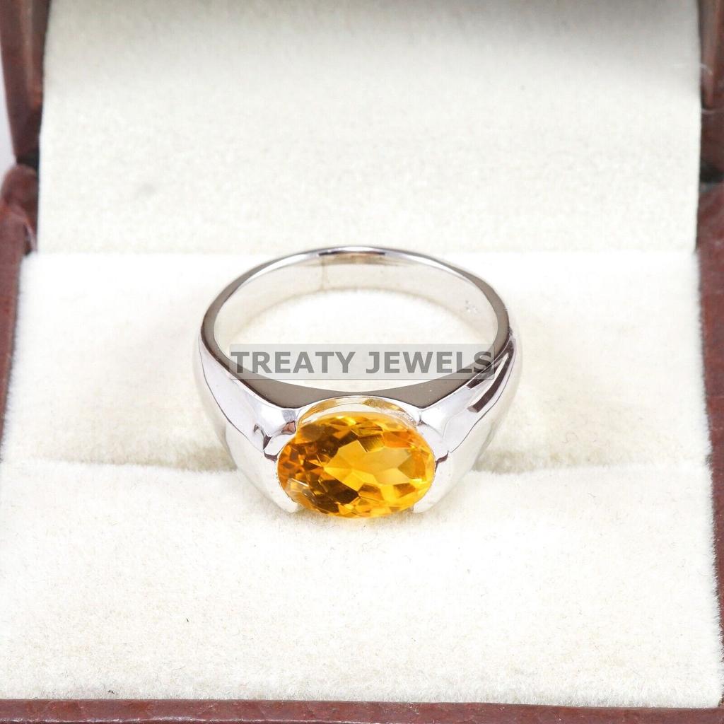 Citrine Oval Cut Gemstone With 925 Sterling Silver Ring For Men's #A966 JL375669280609