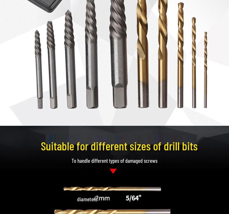 10-Piece Screw Extractor Set with Iron Box and Imperial Drill Bits