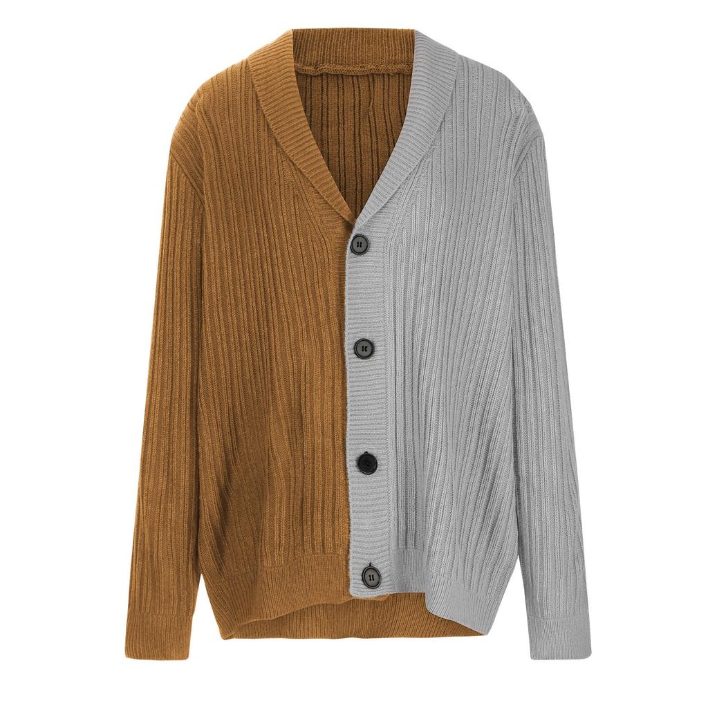 Men's Fashion Casual Patchwork Long Sleeve Buttons Knitting Cardigan Coat Top