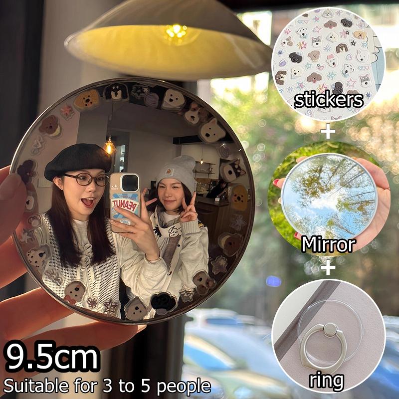 Convex Mirror With Stickers Travel Mirror Photo Props Makeup Mirrors Portable Round Mirrors Wide Angle Mirror To Photograph