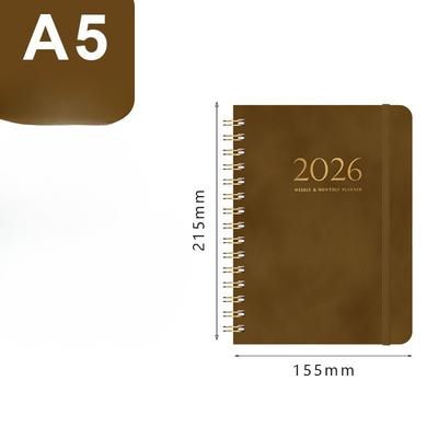 2026 Planer - Wochen- und Monatsplaner, A5-Format, Braunes Hardcover