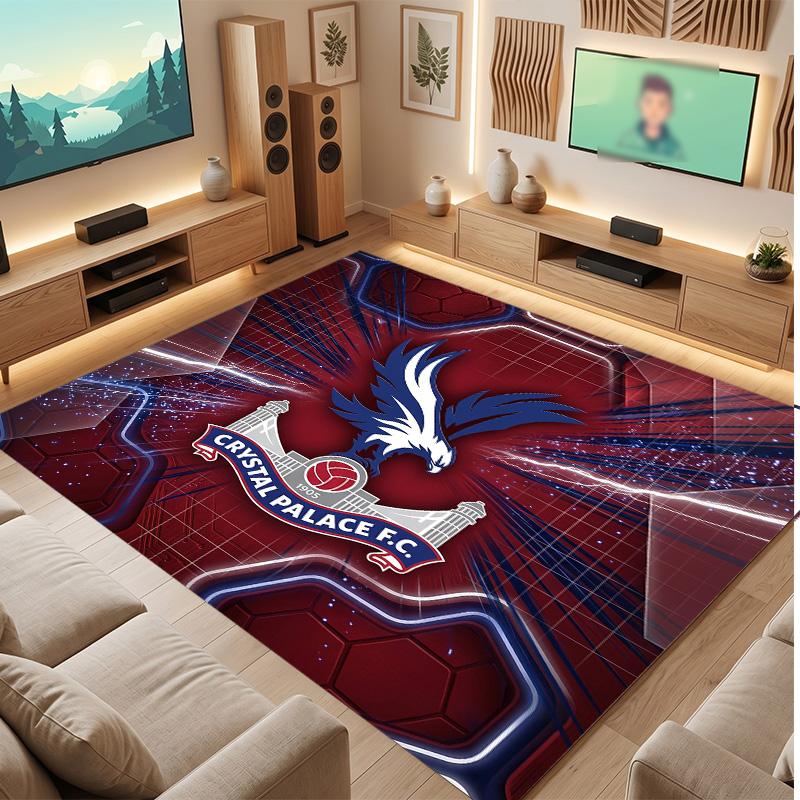 Crystal Palace Football Print Crystal Velvet Rug, Comfortable Water Absorbent Non Slip Indoor Floor Carpet
