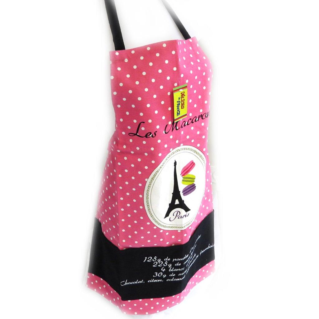 Les Trésors De Lily [M1330] - Designer Apron 'Macarons De Paris' Black Pink - 76x68 Cm