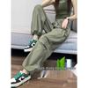 Women's Quick-Dry High-Waisted Cargo Pants with Drawstring - Military Green, Summer Casual, Wide-Leg Hiking Parachute Style