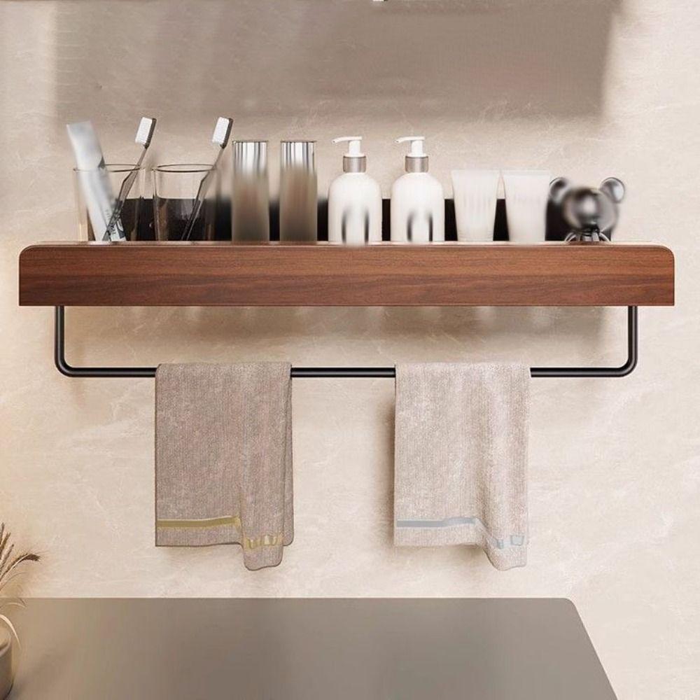 Wood Detachable Bathroom Shampoo Shelves Space Saving Corrosion-Resistant Shower Storage Rack Wall Mounted Waterproof