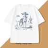 Vintage UFO Western TShirt Cotton Retro Short Sleeve Tshirt Cowboy Wild West Dog Mom T Shirt Casual Round Neck Loose Tees Top