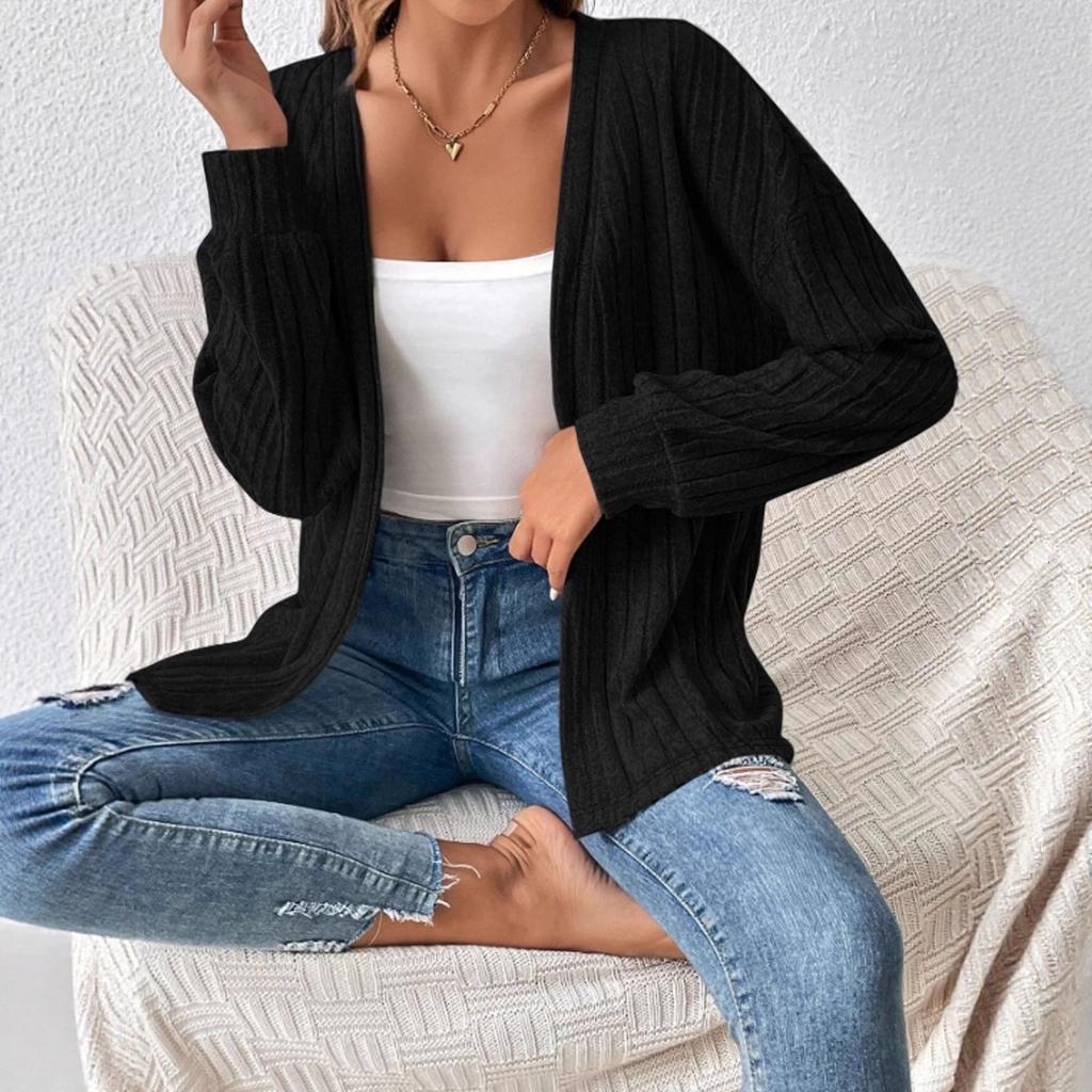 Herbst- und Winterstreifenmantel, Einfacher und lässiger einfarbiger Cardigan, Langärmeliges Damenoberteil