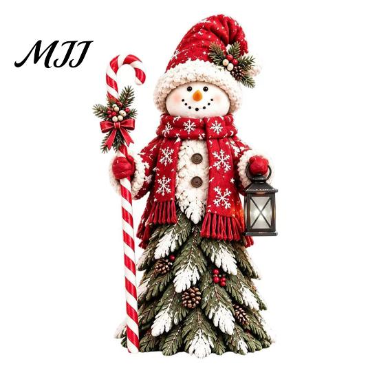Winter Home Decorations Christmas Snowman Figurine, Resin Tabletop Decoration with Hat Scarf Pine Collectible Crafts Branches, Holiday Decor