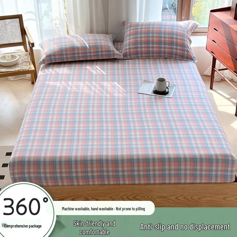 Muji-Style Washed Cotton Fitted Sheet Set - Non-Slip, Single Piece, Mattress Protector