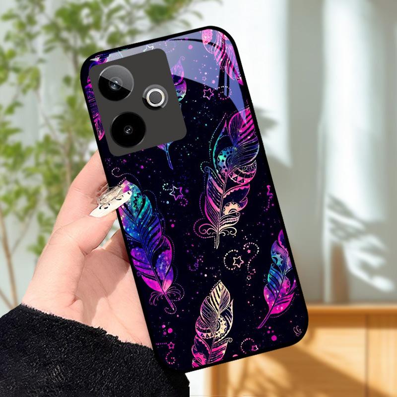 Für Realme GT7 5G Hülle Luxus Malerei Cover Gehärtetes Glas Handyhülle Für Realme GT 7 Fundas Harte PC Stoßfeste Schale Bumper