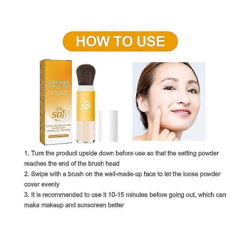 Polvere Modellante Solare, SPF 50 Pennello Polvere Solare per Viso e Cuoio Capelluto, Lunga Tenuta Leggera Traspirante, Controllo dell'Olio Finitura Opaca Naturale