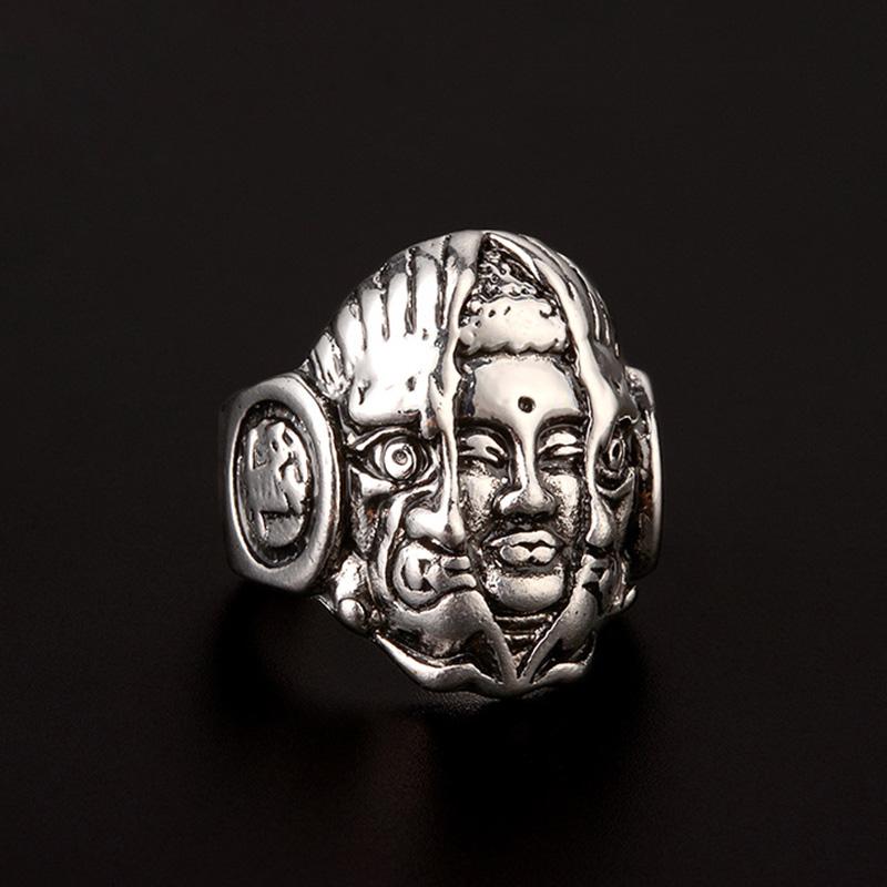 Retro Instant Of Thought God or Devil Ring For Men Handmade Designer Zircon Punk Gothic Open Ring Biker Accessories Unisex Gift