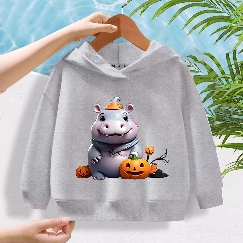 New Fashionable Hippopotamus Pattern Children's Cute Cartoon Casual Daily Hoodie 100-160cm Men's and Women's Styles