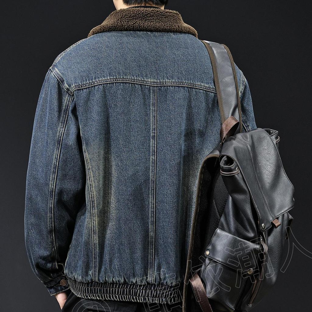 Men's 2025 Winter Lambswool Collar Denim Jacket - Thick, Warm, Cotton-Padded, Plus Size
