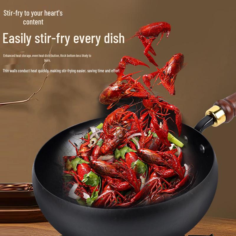 Zhangqiu Handgefertigter Antihaft-Eisen-Wok: 24CM Wok mit großem Bauch zum Pfannenrühren, für Gerichte, zum Schmoren & für Suppe.