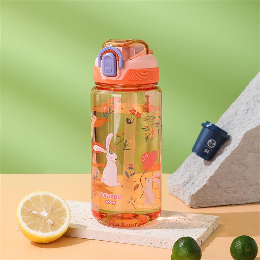 600Ml Kids Water Bottle Dinosaur Kids Sippy Cup With Silicone Straw Leakproof Plastic Water Bottles Summer Kids Water Cup
