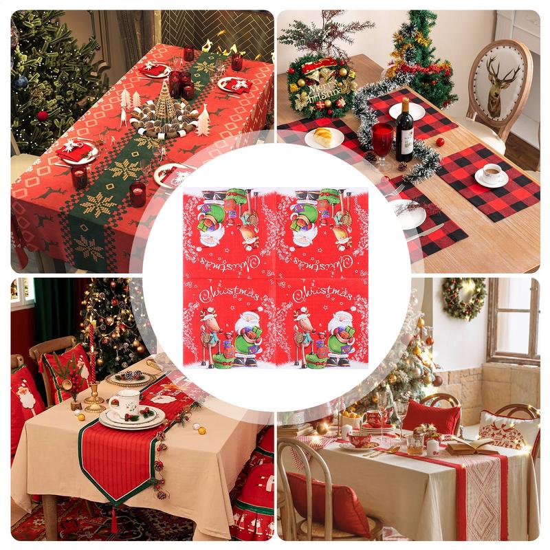 20 Stück/Packung 33cm 2-lagige Servietten mit Weihnachtselementen bedruckt Weihnachtsserie Party Einweg-Papier-Tischsets Tischdekoration Papier