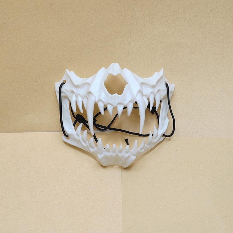 Party Skull Mask Long Teeth Demon Skeleton Half Face Mask Wolf Dragon Tiger Houjuu Nue Mask Cosplay Halloween Costume Props