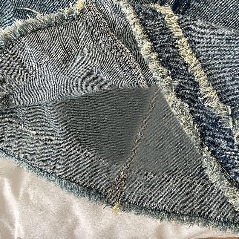 Classic Versatile Youthful Raw Edge Bustier Design Sense Retro High Waist A-line Package Hip Short Skirt Ladies Summer Fashion Denim Short Skirt