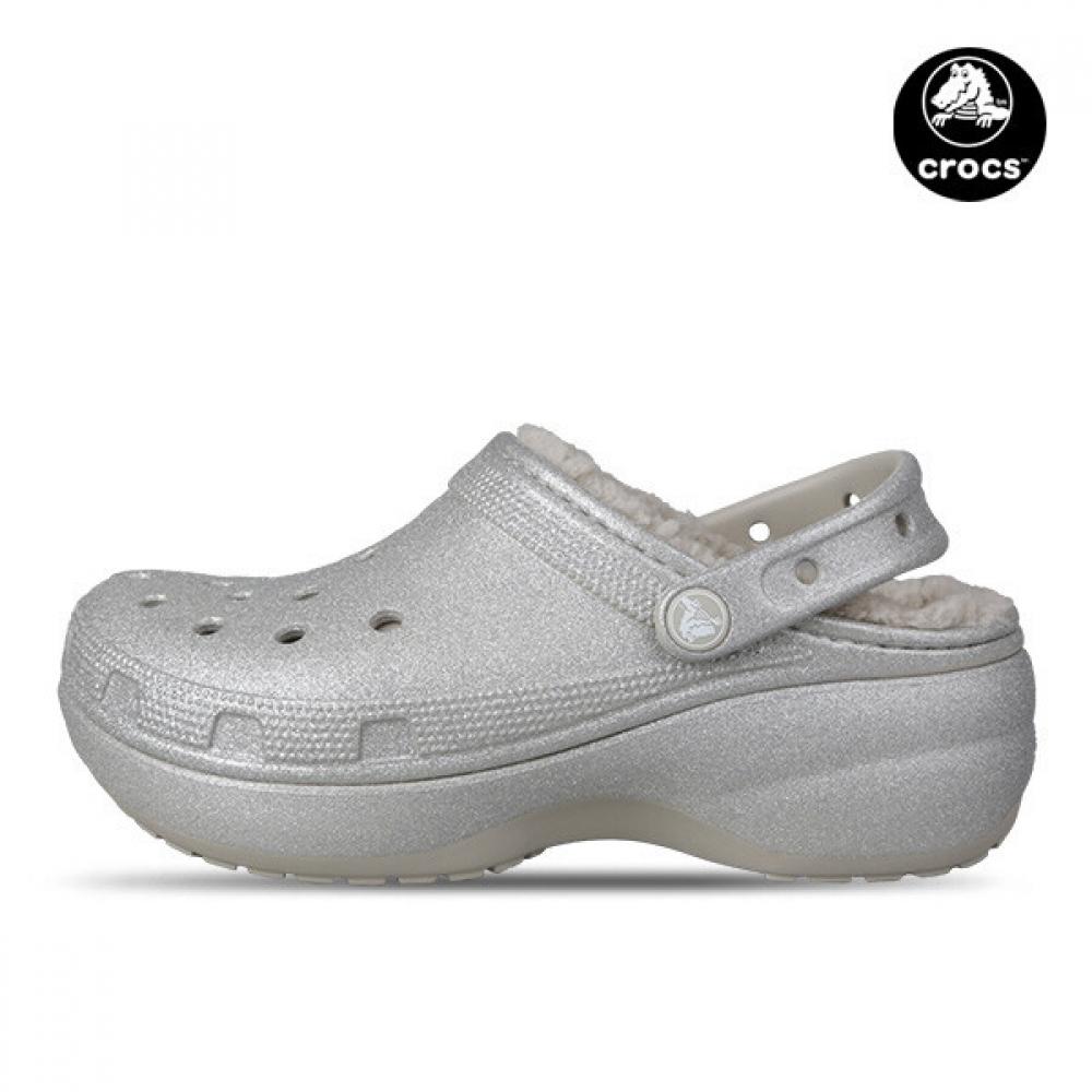 

CrocS ClaSSic Platform Glitter Lined Silver Women S Winter Cold Weather Fur SlipperS 210413 040 210413040/M4/W6230