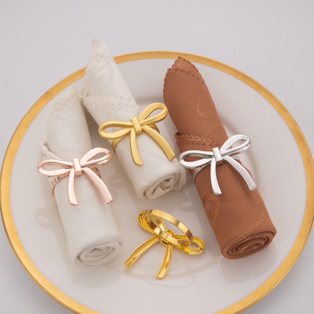 6pcs Bow Shaped Napkin Rings Elegant Metal Napkin Holders for Dinner Parties Weddings and Home Table Decoration