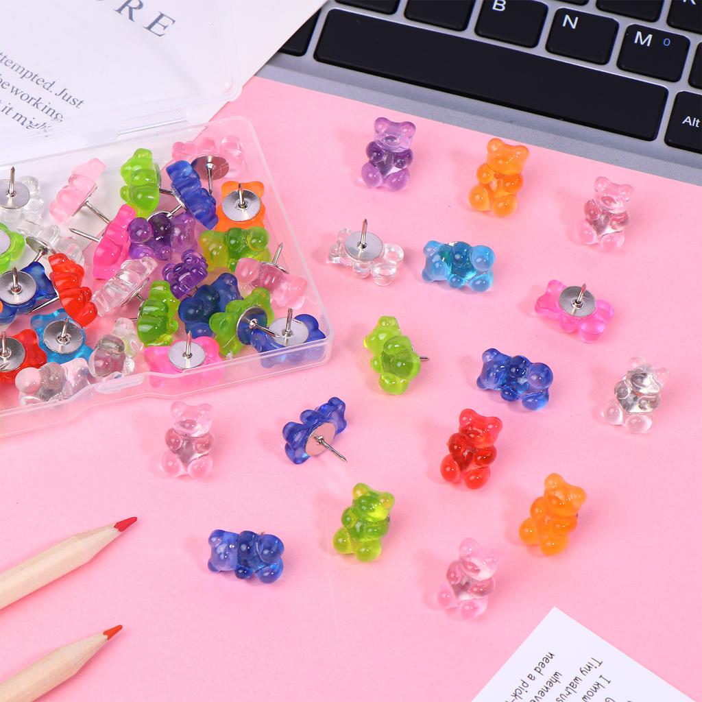 50 Stk Farverige Bjørne Trykknapper Gennemsigtig Harpiks Gummy Bear Trykknapper Søde Tommelfinger Trykknapper Dekorative Trykknapper Med En Æske Til Kontoret