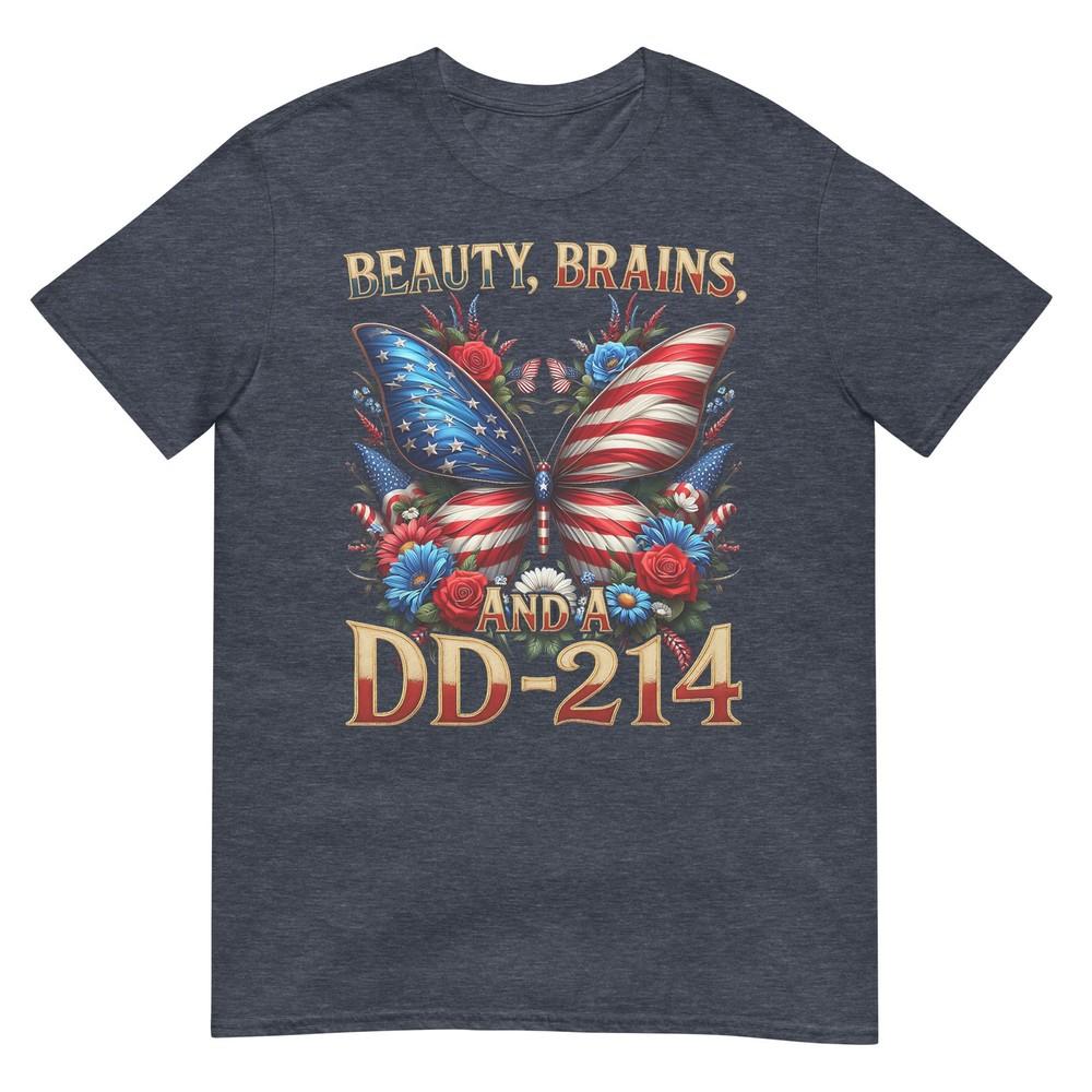 Female Veteran Army Floral Vintage Beauty Brains Us Tshirt