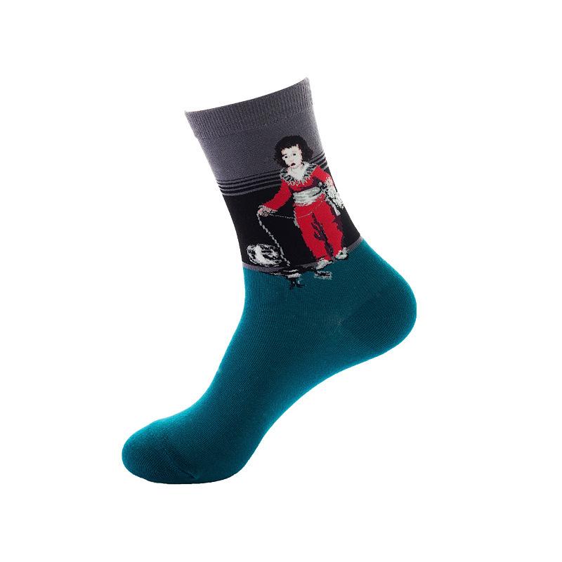 Oil painting medium tube socks European and American adult socks Women's trend stockings Men's autumn and winter cotton socks