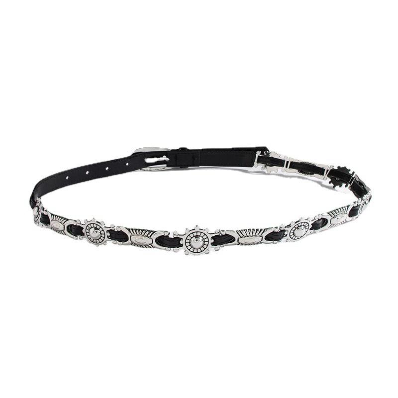 Women's Geometric Oval Engraving Accessories Metal Pin Buckle Punk Style Belt