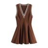 European and American Women's Clothing Spring New College Style V-neck Wide Pendulum Wave Dress