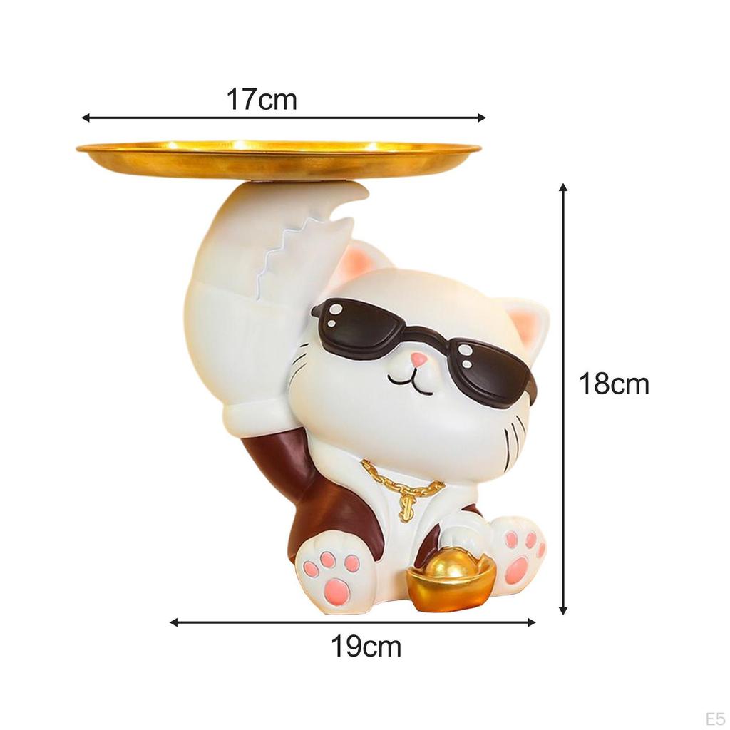 Chinese Style Cat Figurine Key Holder Claws Hand Resin Biscuit Candy Bowl Vanity Tray Bunny Statue