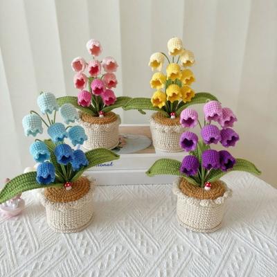 Decoración de Flor de Campana en Maceta Tejida a Crochet Adorno Floral de Punto Hecho a Mano Flor Artificial Tejida a Mano Centro de Mesa para el Hogar y la Oficina