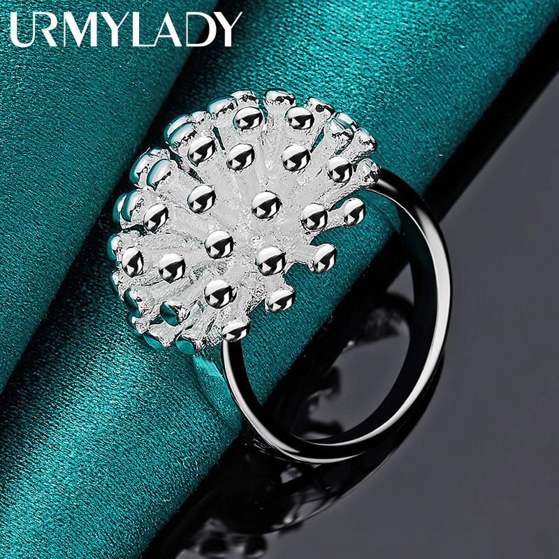 925 Sterling Silver Round Coral 5 6 7 8 9 10 Ring Charm Fashion Jewelry