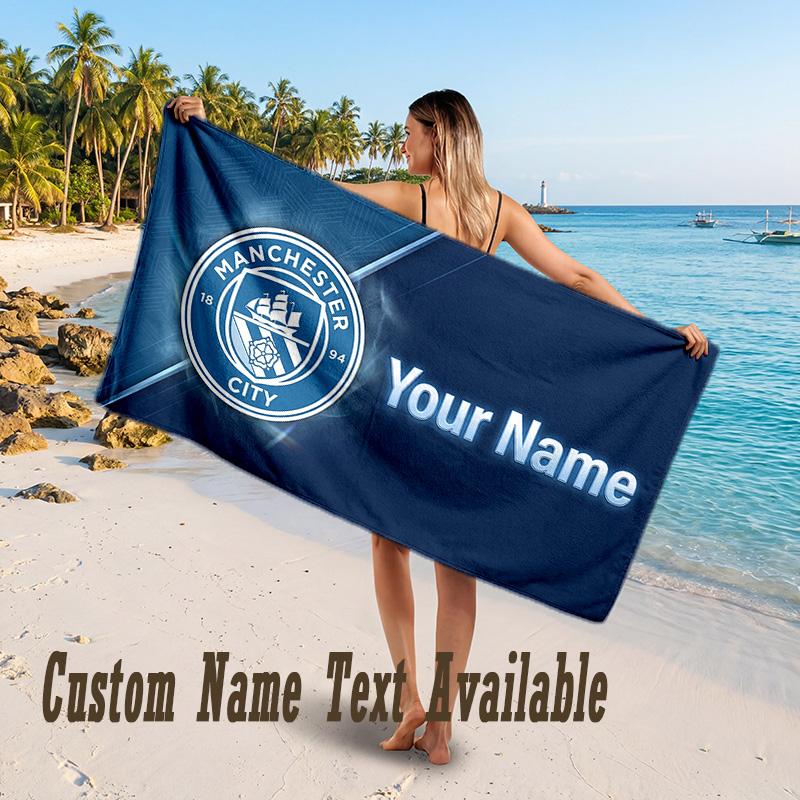 Manchester City Design Beach Towel Custom Text Large Towel for Beach Vacation