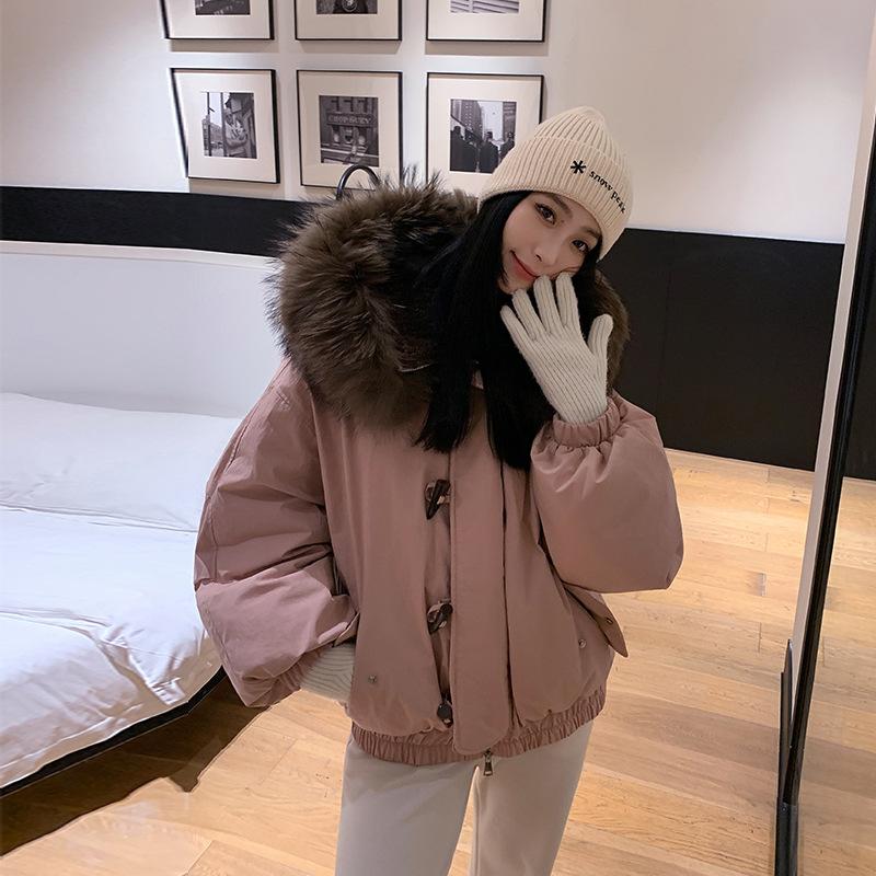 Tooling Pie Overcomes Short 2025 Removable Fur Collar Hooded New Thickened Loose Winter Warm Horn Cotton Clothes
