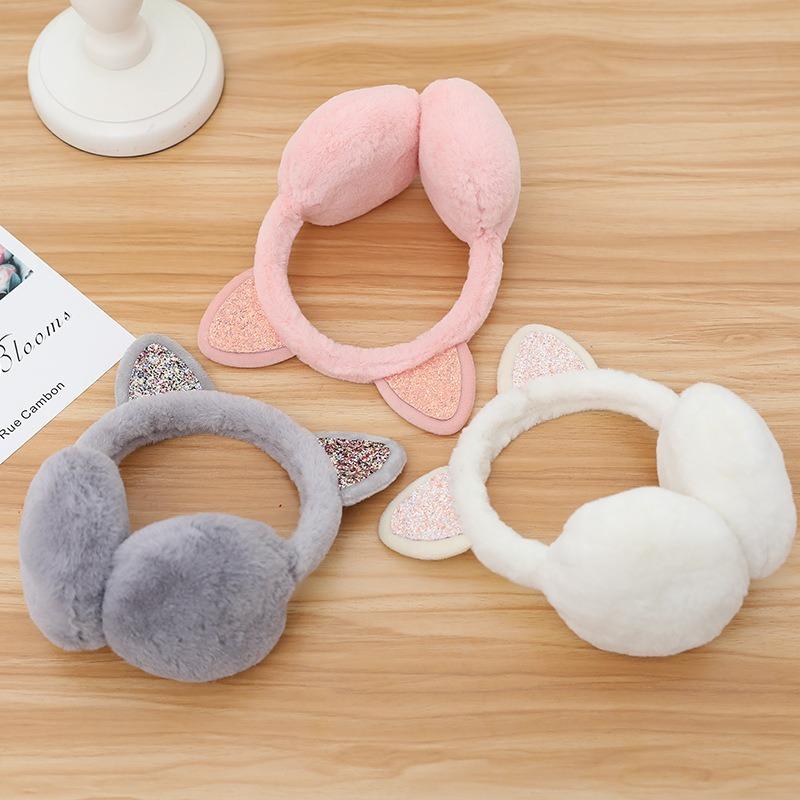 Playful Girls Ear Muffs Cold Protection Warm Hot Lovely Winter Warm Cat Ear Warmers Glitter Ears Plush Earmuffs for Women EZr02