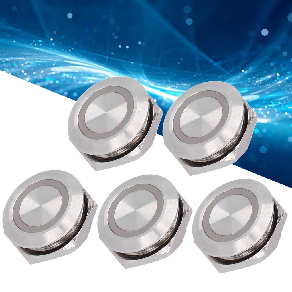 5Pcs Momentary Push Button Switch Metal Auto Reset Ultra Thin Waterproof with LED 19mmDC3~6V Green