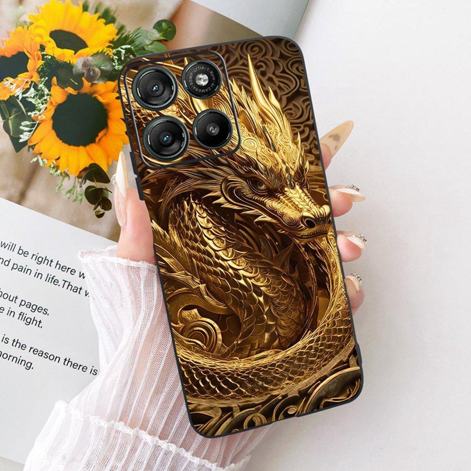 Etui do Motorola Moto G17 Power G15 Power MotoG15 Miękki Czarny Silikonowy Pokrowiec Malowanie Kwiatowe Motyl Smok Kot Funda