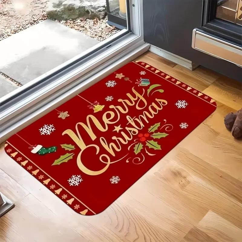 Christmas Tree Printed Carpet Christmas Red Welcome Door Mat Living Room Bedroom Door Mat Home Decoration Christmas Gift
