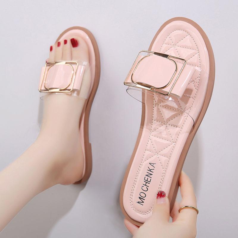 Sandals for Women Comfortable Summer New 2024 House Rhinestone Slippers Low Flat Fashion Sequin Glitter Cute Slipper Female Home