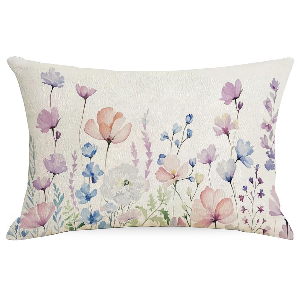New Linen Plant Flower Waist Pillow Case Living Room Sofa Cushion Cover Home Bedroom Pillow Case