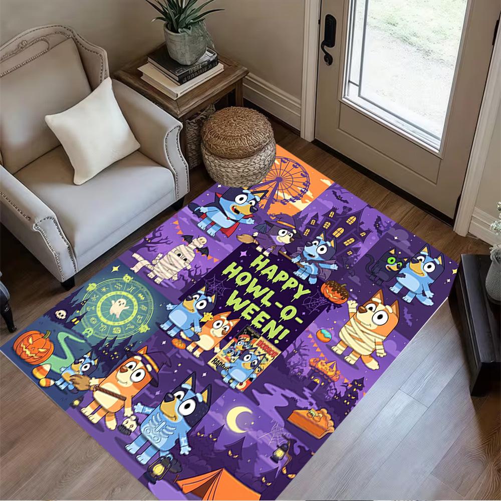 Halloween Bluey Characters Area Rug Suitable for Balcony Game Room Study room Playrooms Anti-slip Rug Anime Office Decor Perfect Gift for Women/Men