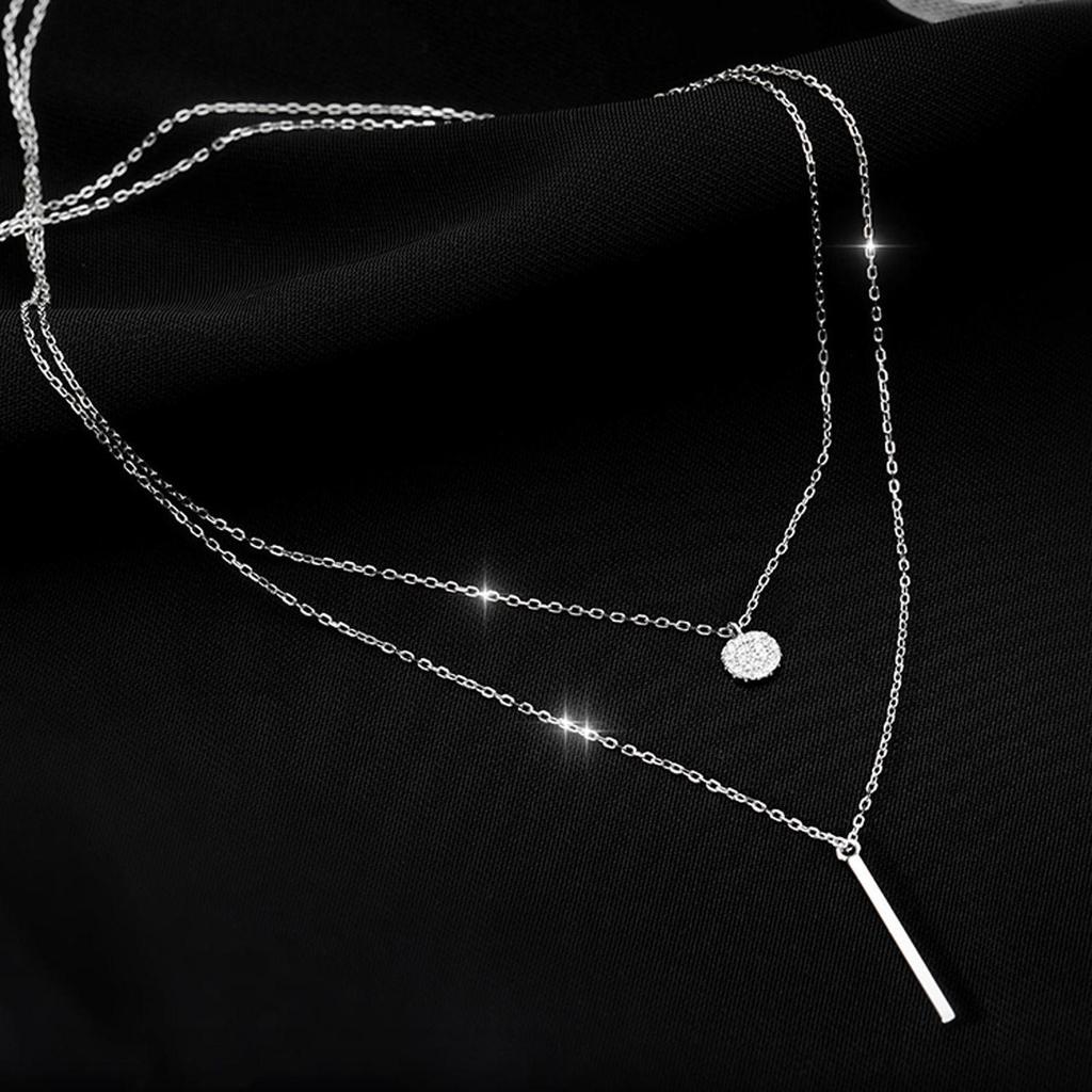 Geometric Double-Layer Diamond Pendant Necklace - Trendy European & American Style